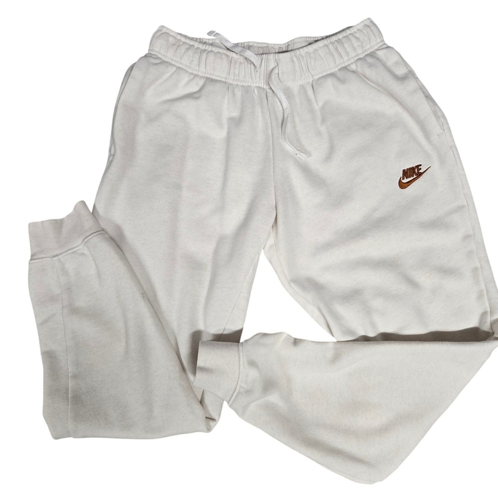 Nike Sportswear Essential Fleece Joggers Cream Oatmeal Brown Logo Women's Size S